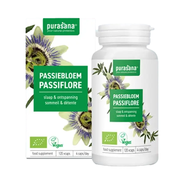 Passiebloem extract – 120 capsules van Purasana voor ontspanning en normale slaap.