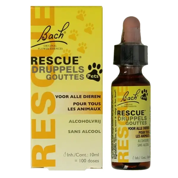 Bach RESCUE Pets Druppels – Natuurlijk voedingssupplement voor stressvolle momenten zoals dierenartsbezoek of vuurwerk, alcoholvrij en snel opneembaar