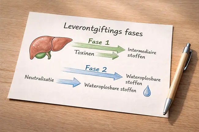 Schematische uitleg van de twee lever-ontgiftingsfasen bij het ontgiften van je lichaam