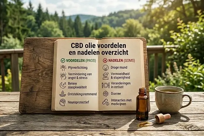 CBD olie voordelen en nadelen overzicht op tafel