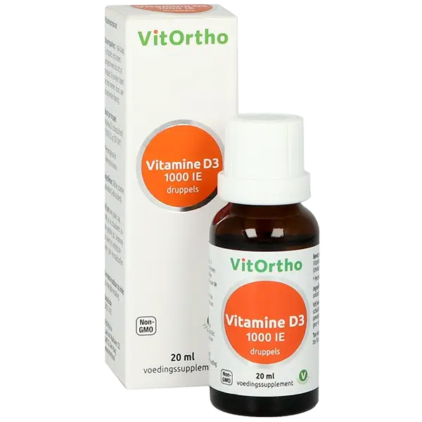 Vitortho Vitamine D3 1000 IE Druppels – Voor Sterke Botten en Immuunsysteem Ondersteuning