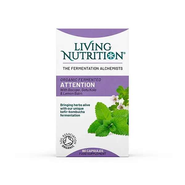 Living Nutrition Attention – Biologisch gefermenteerd supplement voor focus en mentale helderheid met bacopa, gotu kola en citroenmelisse