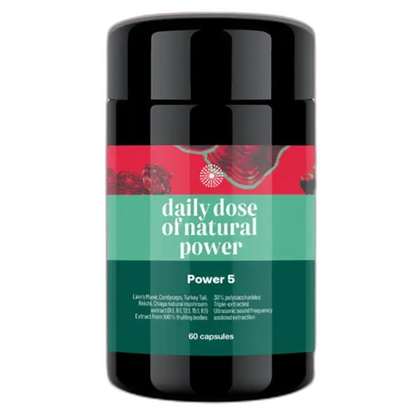 Power 5 Foodsporen – Hoogwaardige paddenstoelenmix met Lion’s Mane, Cordyceps, Reishi, Chaga en Agaricus. Pure kracht voor dagelijkse vitaliteit!