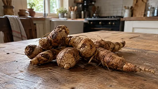 Tongkat Ali capsules en supplementen in diverse potjes op een houten tafel