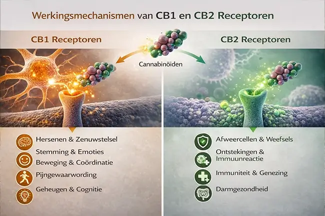 schematische werking van CB1 en CB2 receptoren