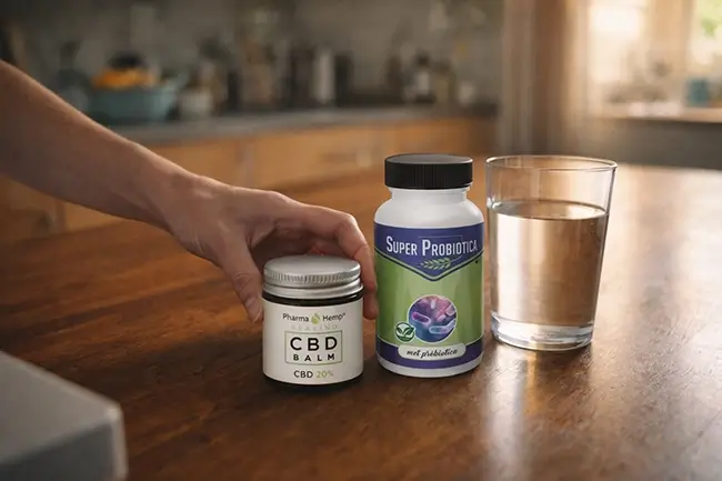 Supplementen voor de ondersteuning van het herstel bij scheurtjes anus, waaronder CBD zalf en psylliumvezels