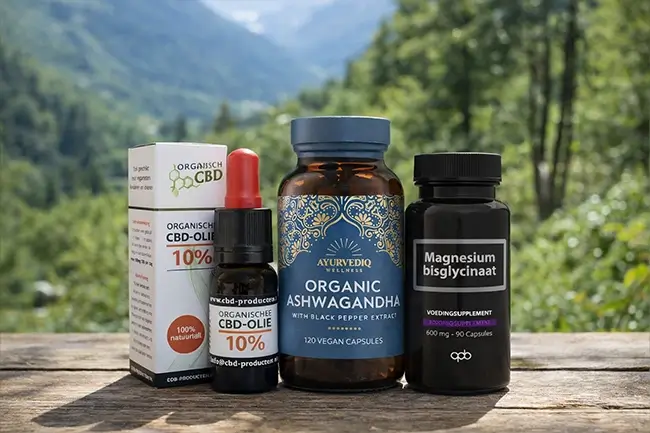BD olie, ashwagandha capsules en magnesium supplementen bij stressgerelateerde huidklachten en cortisol