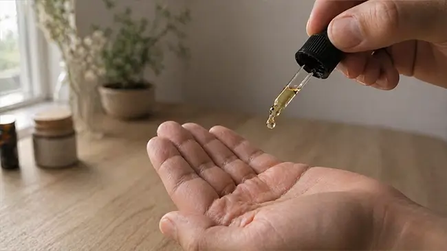 CBD olie kopen met pipet boven hand