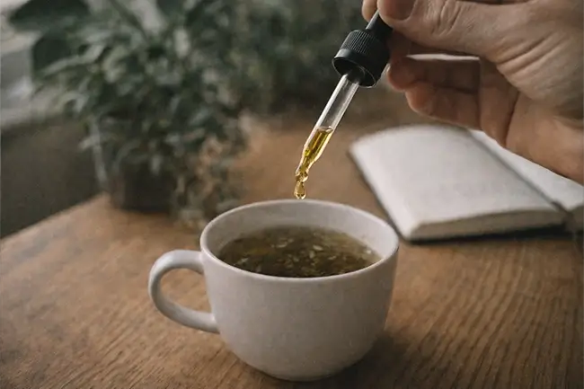 Illustratie van CBD olie en de werking op serotonine in het brein