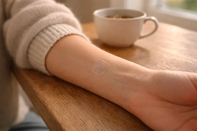 Hemnia pleister discreet op de onderarm geplakt