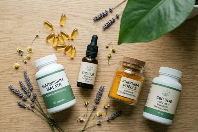 Verschillende supplementen waaronder CBD olie die klanten gebruiken bij fibromyalgie