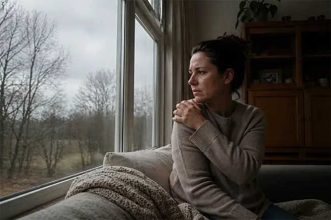 Vrouw voelt aan haar schouder door een vitamine D tekort in de winter