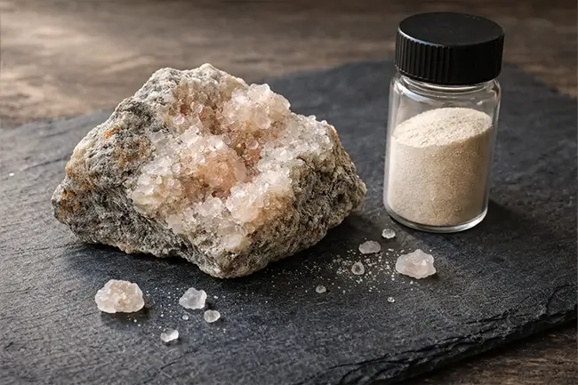 Vulkanisch mineraal in kristalvorm op een donkere ondergrond