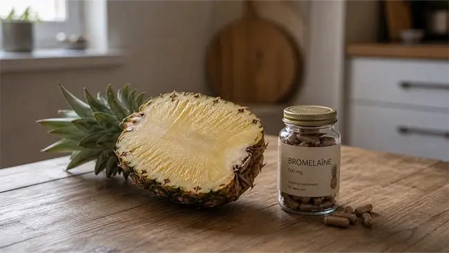Bromelaïne supplement gewonnen uit verse ananas voor spijsvertering