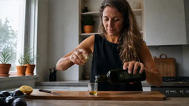 Citroen met olijfolie bereiden in de keuken
