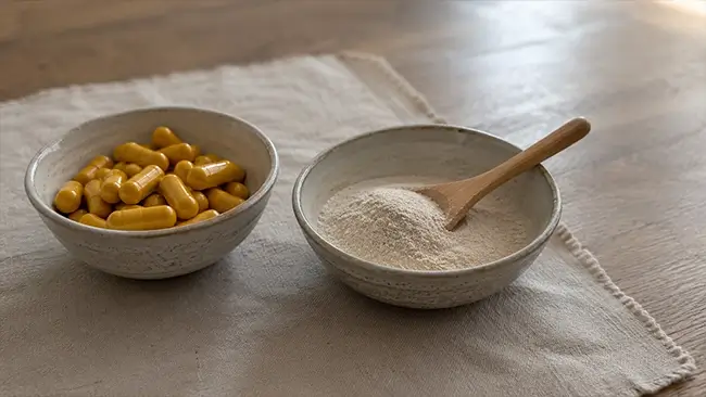 Kurkuma en collageen supplementen voor gewrichten in capsule en poedervorm