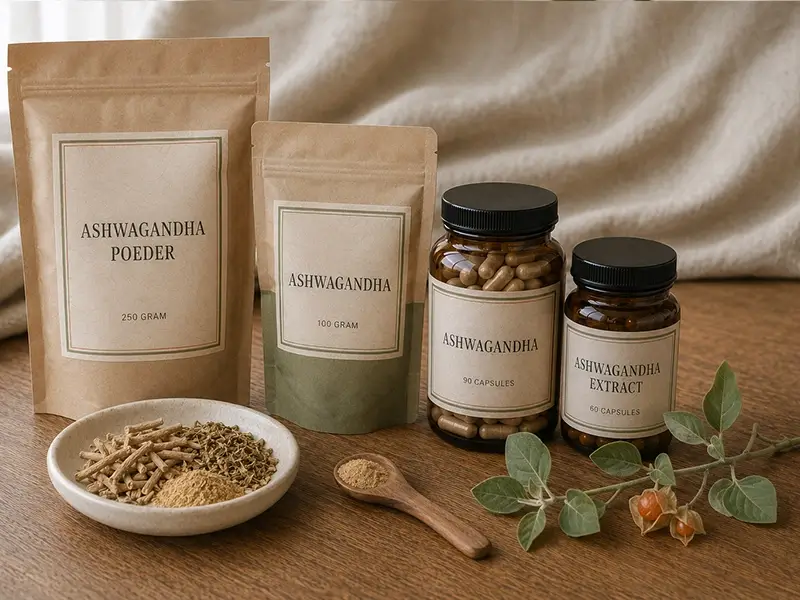 Ashwagandha poeder, capsules en extract