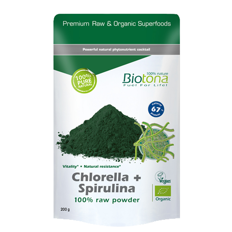 Biotona <BR> Biologische Chlorella Spirulina poeder <BR> Poeder 200 gram