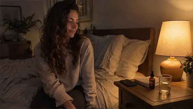 Vrouw met CBD olie tijdens avondroutine