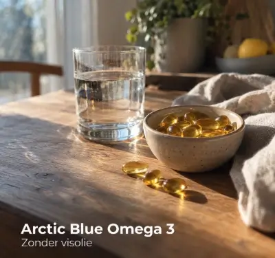 Arctic Blue Omega 3 algenolie capsules met een glas water