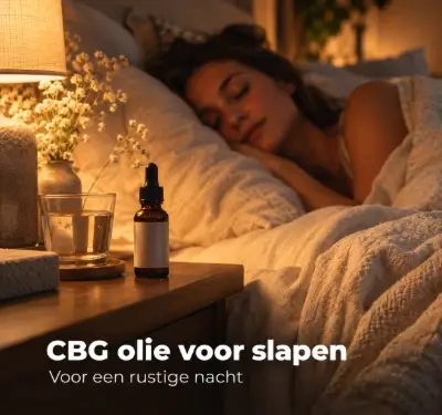 Slapende vrouw met een flesje CBG olie op het nachtkastje