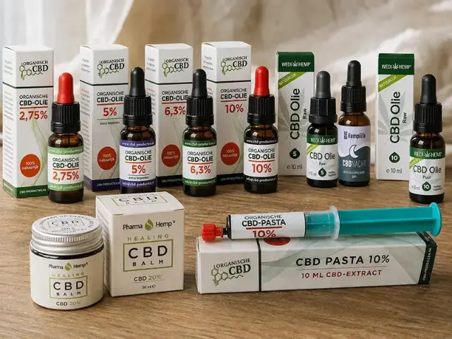CBD olie, CBN en CBG flesjes met CBD zalf en CBD pleisters