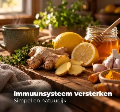 Gember, citroen, honing en kruiden om het immuunsysteem te versterken