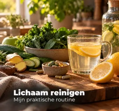 Water met citroen, groente en supplementen voor een routine om het lichaam te reinigen