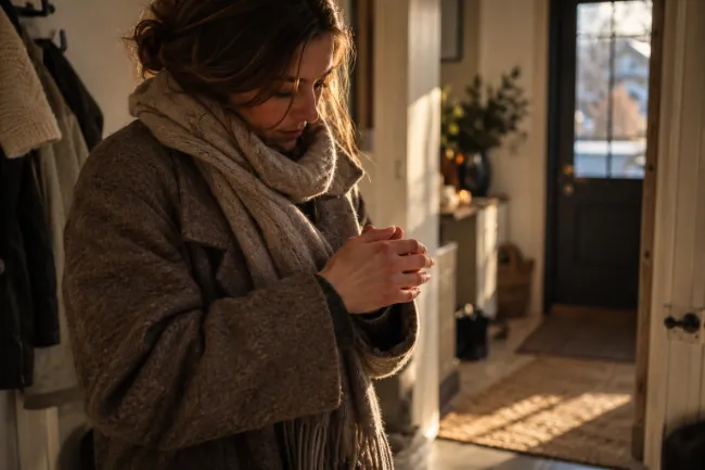 Winterhanden met koude vingers opwarmen na een wandeling